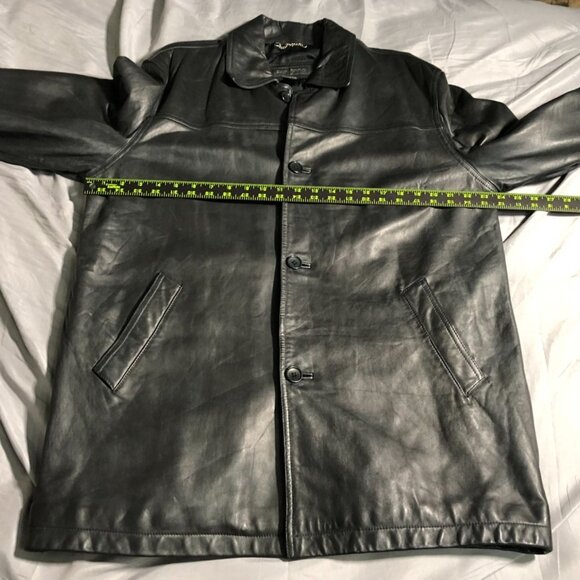 Banana Republic Mens Moto Leather Jacket Medium Black Quilted Button Up Collared - Picture 5 of 16